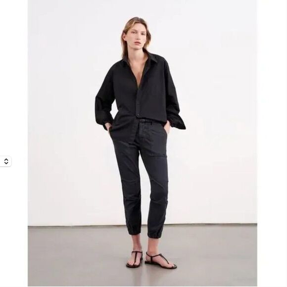 Nili Lotan French Military Pants Size 2 Cargo Jogger Black Cotton Zip Ankles - Picture 2 of 14